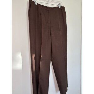 TALBOTS 100% Pure Silk Trouser Womens 14 Brown Flat Front Slash Pockets